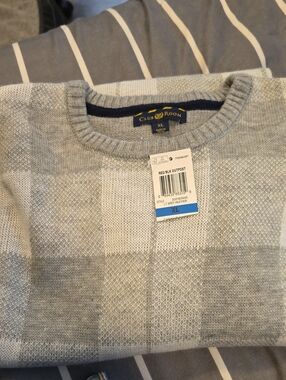 Club Room Light Gray Heather Check Crewneck Sweater